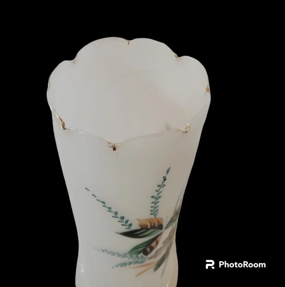 Victorian Bristol Frosted Glass Vase Handpainted